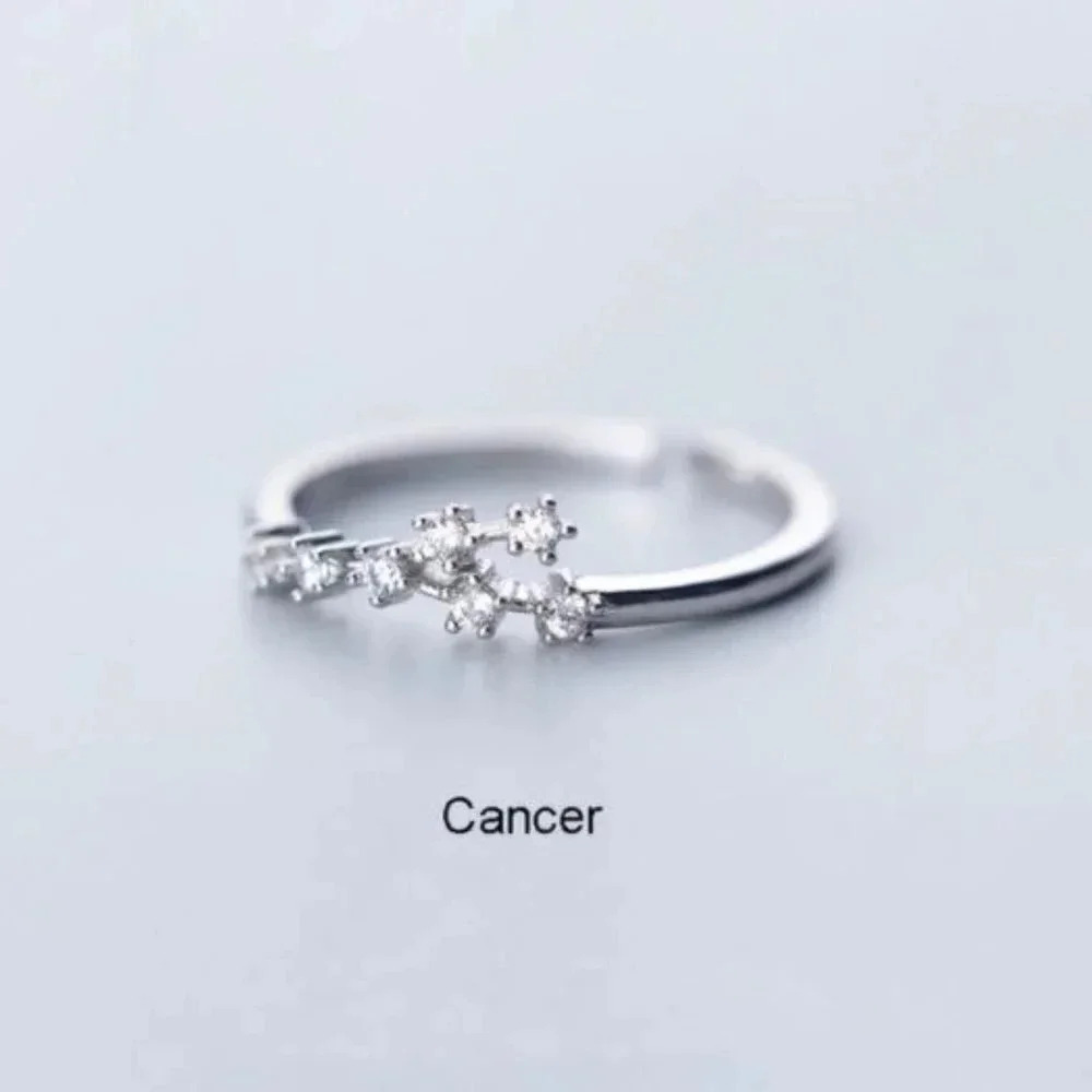 925 Sterling Silver Zodiac Resizable Ring - Cancer